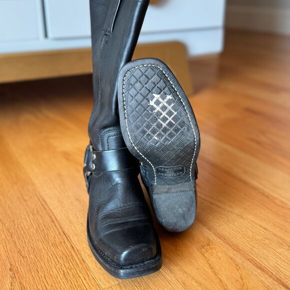 Frye Tall Leather Harness Boots Black Women’s Size 6.5 - Picture 5 of 5